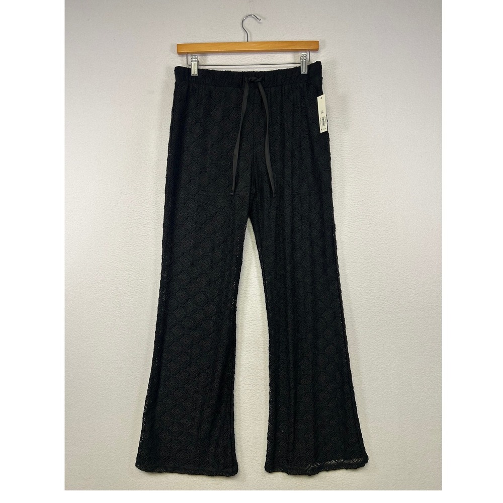 Boho Coquette NWT No Boundaries Womens Med Black Lace Wide Leg Drawstring Pants